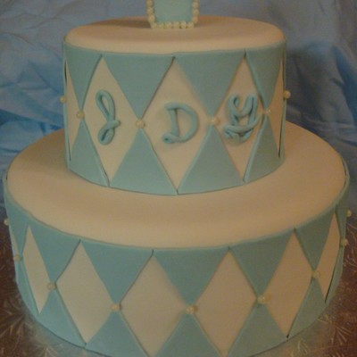 Blue & White Baptism Cake