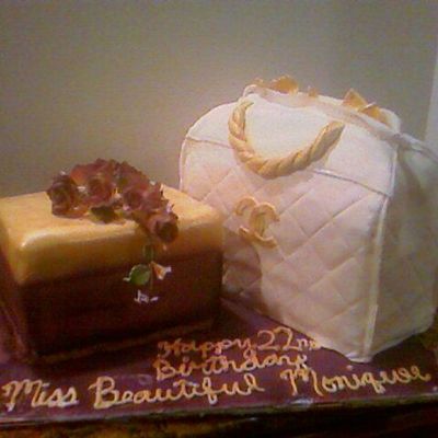White And Gold Chanel Purse With Purple Gift Box