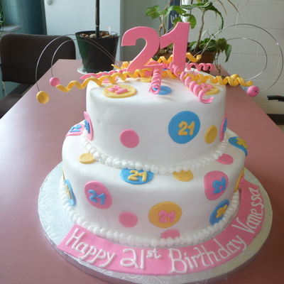 21St Birthday Cake, Pink, Yellow And Blue Circles