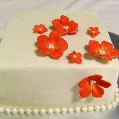 Square Cake With Red Flowers