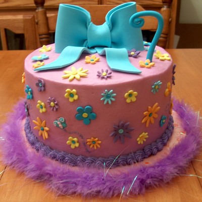 Flowers, Butterflies, Bow And Boa Cake Board