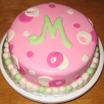 Pink White And Green Initial Fondant Birthday Cake