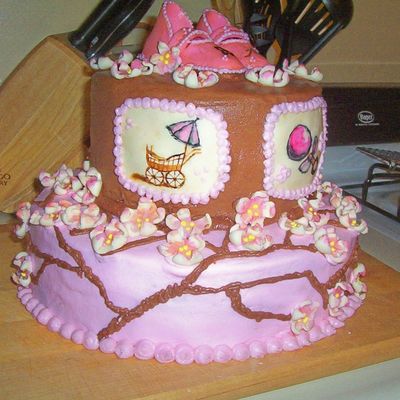 Vintage Carriage And Booties Shower Cake