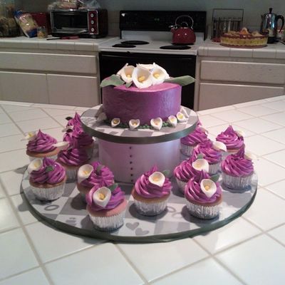 Fushia Bridal Shower Cake And Cupcakes