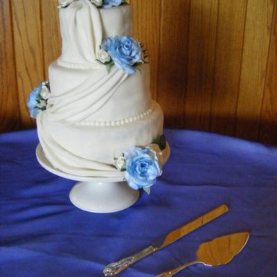 Blue Flower Swag Wedding Cake