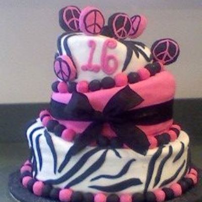 16Th Birthday Zebra Tilted Tier Cake
