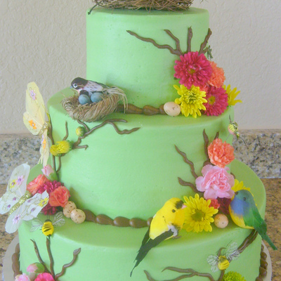 Garden And Birds Wedding Cake
