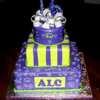 Sweet Sixteen Purple, Lime, And Silver Cake