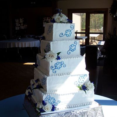 Square Wedding Cake W/ Embroidered Flowers