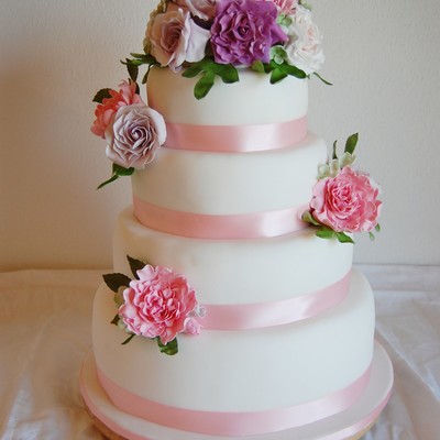 Wedding Cake With Peonys And Roses