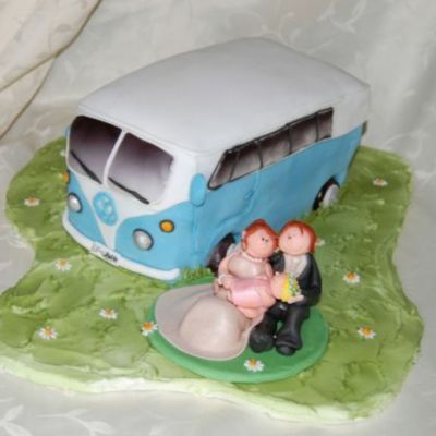 Vw Bus With Wedding Couple And Baby