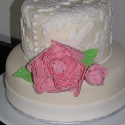 Lace And Peony Shower Cake