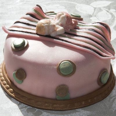 Baby Shower Cake With White Chocolate Sleeping Baby