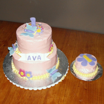 Butterlies & Flowers 1St Birthday Cake