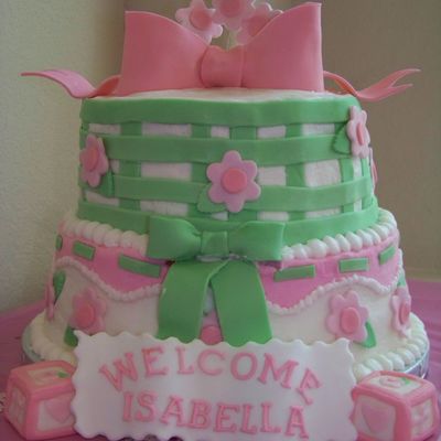 Pink & Green Flower Baby Shower Cake