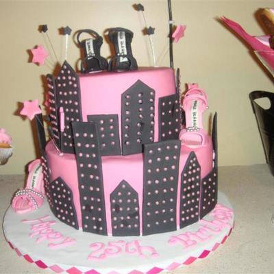 Pink Black City Cake