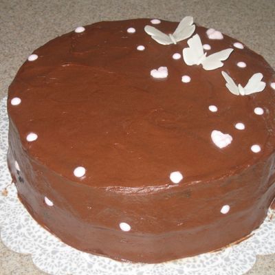 Dark Chocolate Cake With Raspberry Cream Cheese Filling & Chocolate Syrup Frosting & Gumpaste Butterflies