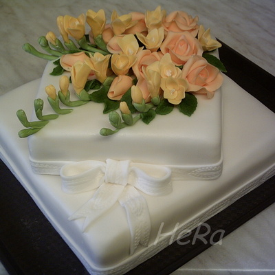 Wedding Cake, Freesia And Roses