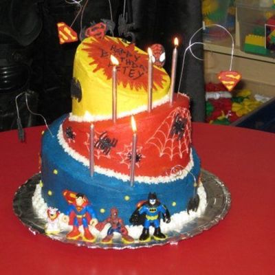 Topsy Turvy Superhero Cake