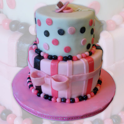 Pink And Brown Baby Shower Cake.