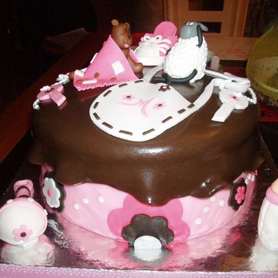 Brown And Pink Christening Cake