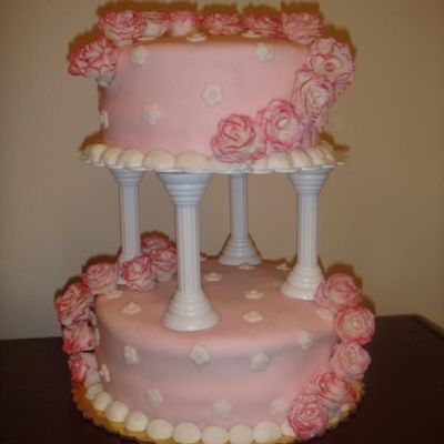 Dusty Rose Fondant Flowers Wedding Cake