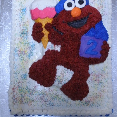 Elmo Cake - Placed On Top Of White Sheet Cake