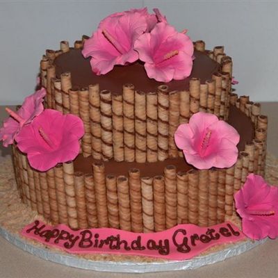 Stacked Chocolate With Piroulines & Hibiscus Luau Theme