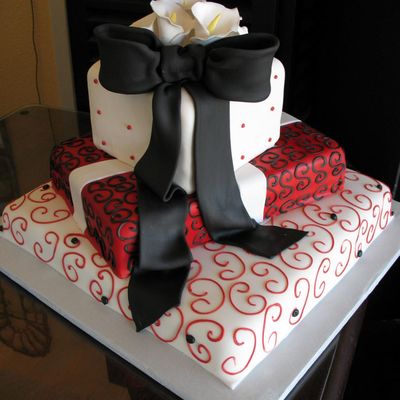 Black And Red Packages Wedding Cake