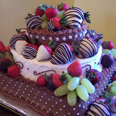 Chocolate & White Bc Cake W/dipped Strawberries & Grapes