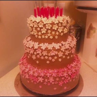 Pink Flowers, Chocolate Frosting