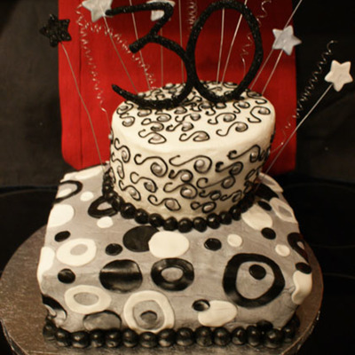 Black, White And Silver Birthday Cake