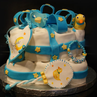 Blue And White Baby Shower Diaper Cake