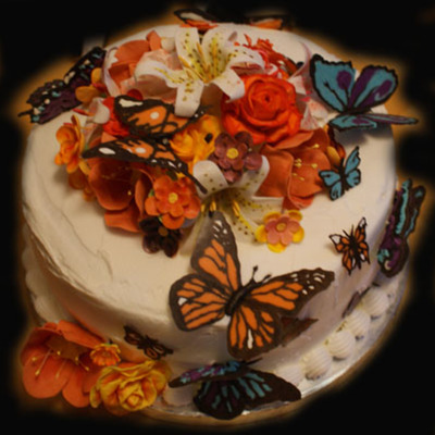 Butterfly And Flower Cake