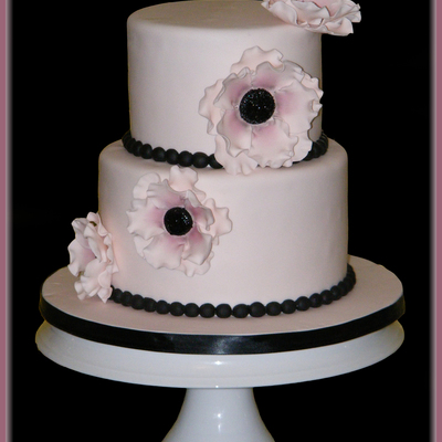 Pink And Black Anemone Wedding Cake