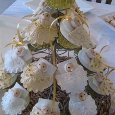 Gold And White Baby Shower Cupcakes