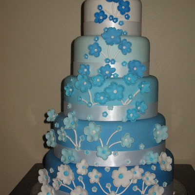 Blue And White Tiered Cake