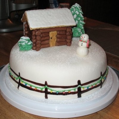 Christmas Snowman And Cabin