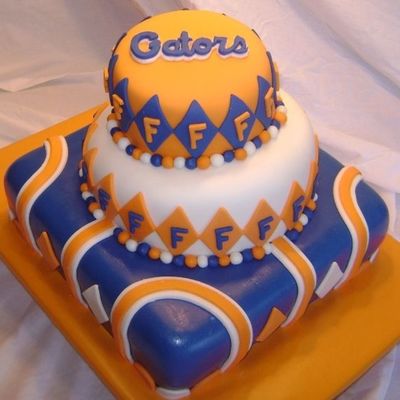 Blue, Orange, And White Flondant Florida Gators Whimsical Cake