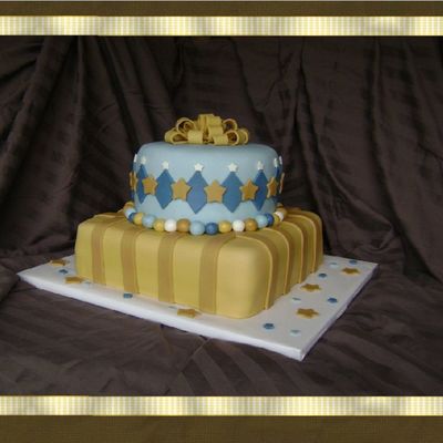 Blue & Yellow Fondant Birthday Cake