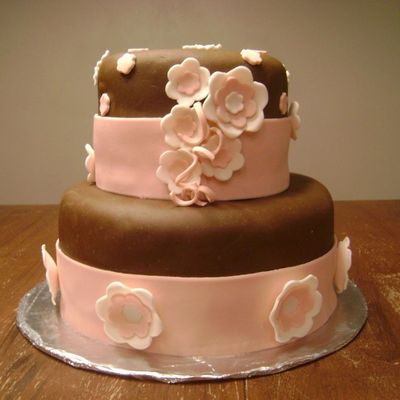 Chocolate Fondant. Brown And Pink Birthday Cake