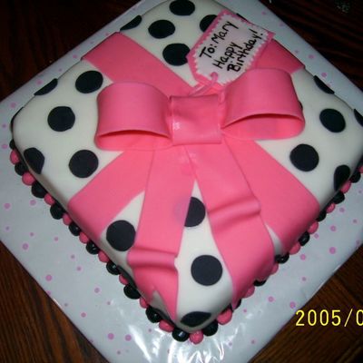Pink, White And Black Present Cake.