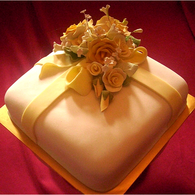 White Gift Wedding Cake