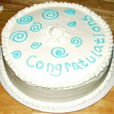 White And Blue Swirl Congratulations Cake