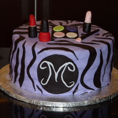 Purple Zebra Cake With Makeup Theme
