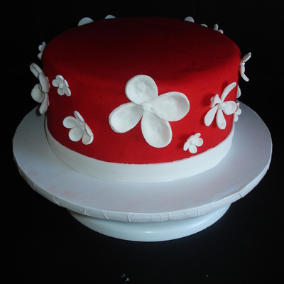 Red Cake With Assorted Gumpaste Flowers