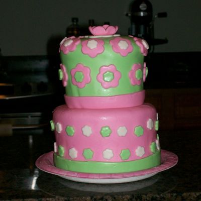 Pink And Green Tiered Birthday Cake.