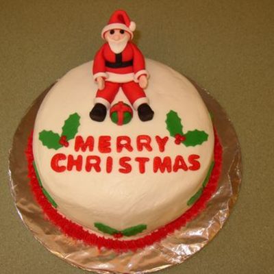 Traditional English Christmas Cake With Fondant Santa