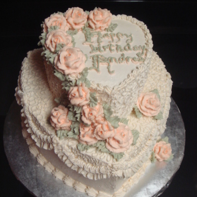 Ivory & Peach Heart Cake
