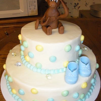 Monkey And Polka Dots Baby Shower Cake